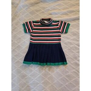 Vintage 70's FRIEMANIT striped 24 months arcrylic pleated dress for infant/child